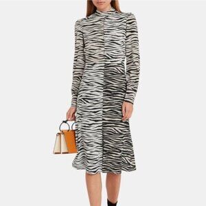 A.L.C | Kennedy Silk Animal Print Midi Long Sleeve Dress Size 2 Women's